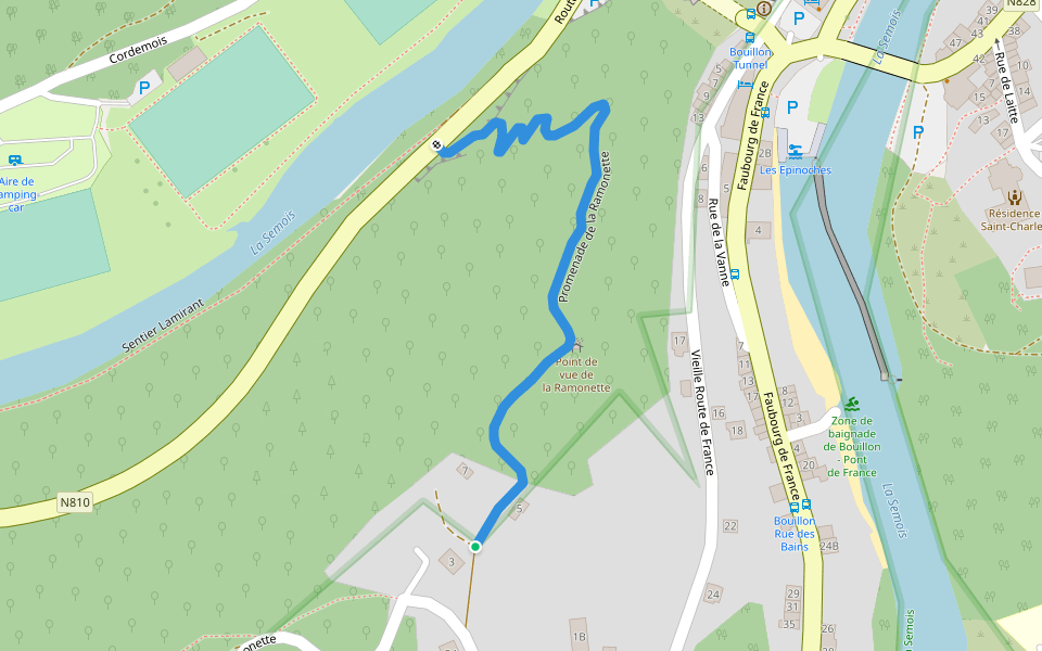 Promenade de la Ramonette walking route map in Bouillon