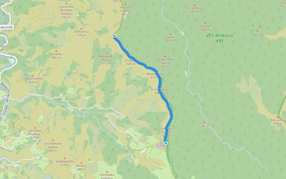 Goizaringo bidea walking route map in Goizueta
