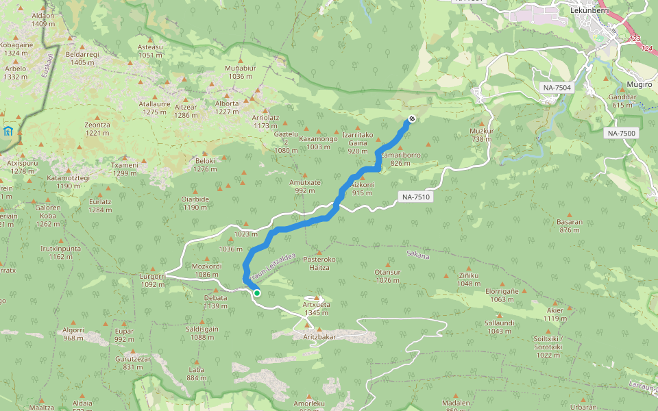 Azpillako bidea walking route map in Uharte-Arakil