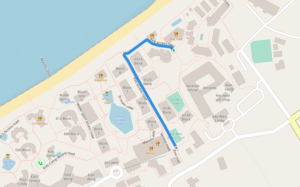 Fire access road walking route map in The Bight Settlement