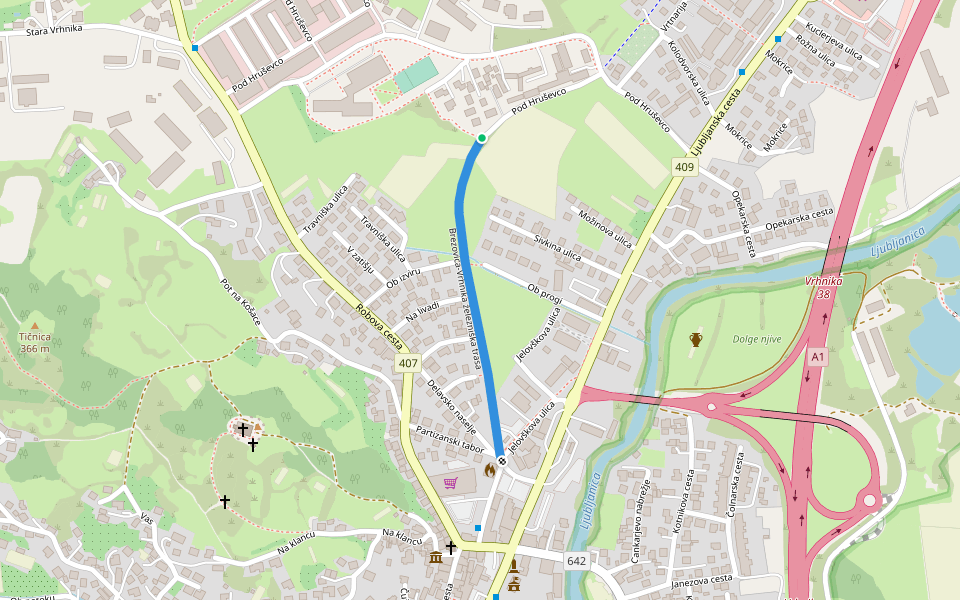Brezovica-Vrhnika železniška trasa walking route map in Vrhnika
