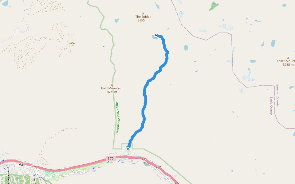 Booth Lake Trail walking route map in Vail