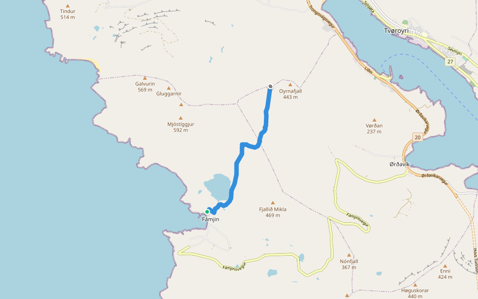 Fossavegur walking route map in Víkarbyrgi