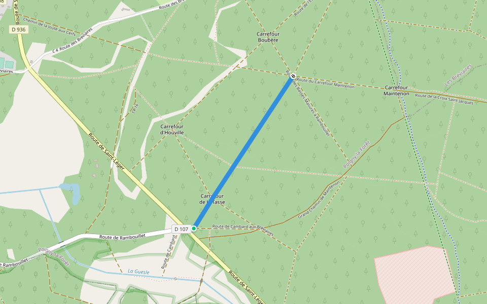 Route du Cambard au Cerisaie (de l'Étang du Cerisaie au Carrefour des Basses-Masures) walking route map in Poigny-la-Forêt