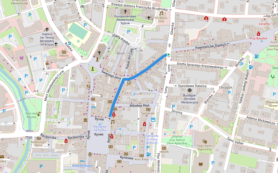 Jana III Sobieskiego walking route map in Rybnik