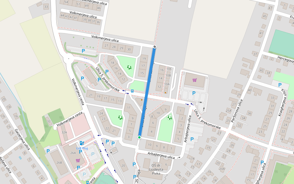 Ulica 25. maja walking route map in Zgornji Velovlek