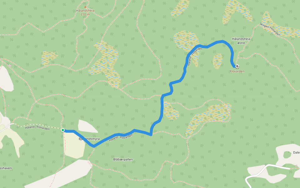 Håland - Flovarden walking route map in Austre Skogsfjord