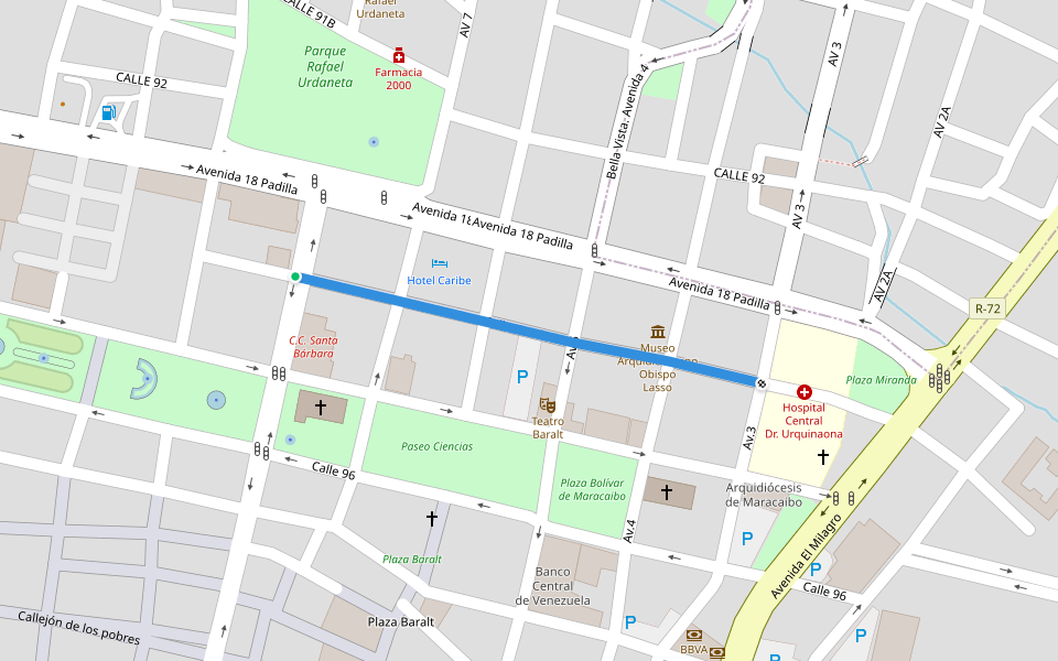 Calle Carabobo walking route map in Maracaibo