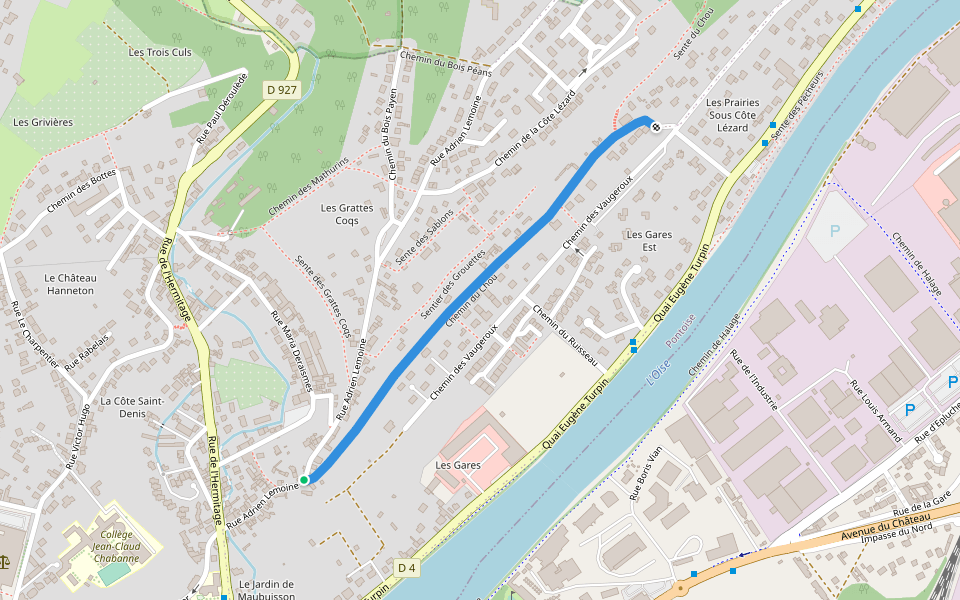 Chemin du Chou walking route map in Pontoise