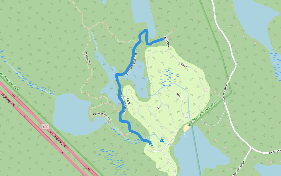 The Living Edge Trail walking route map in Honey Harbour