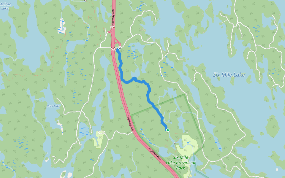 Snowmobile Trail walking route map in Honey Harbour
