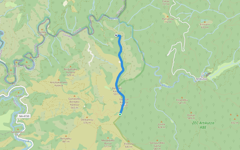Udiko bidea walking route map in Goizueta