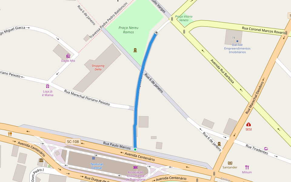 Rua Conselheiro João Zanette walking route map in Criciúma