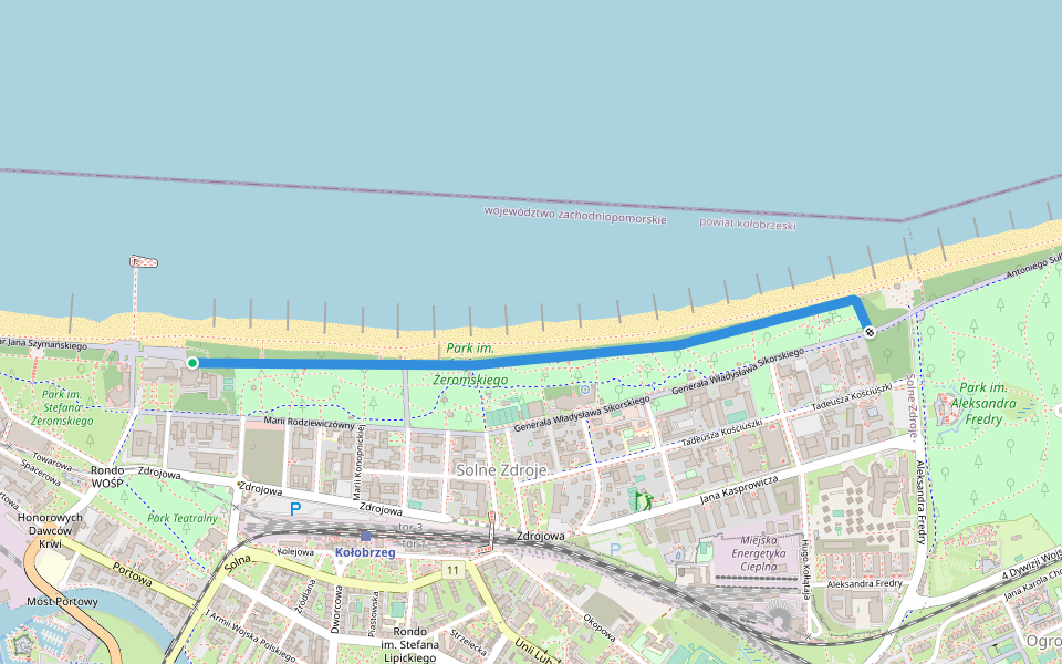 Aleja Nadmorska walking route map in Kołobrzeg