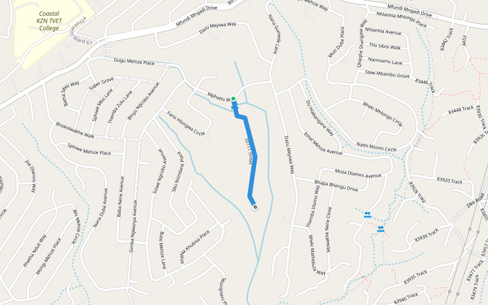 50111 Street walking route map in Malagazi