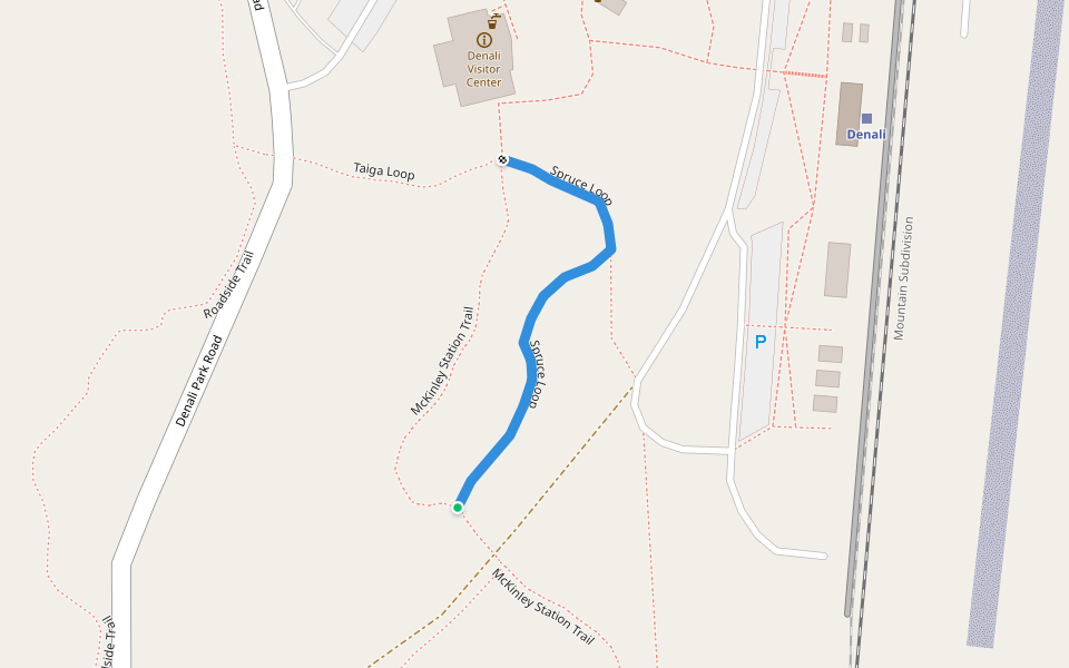 Spruce Loop walking route map in Denali National Park and Preserve
