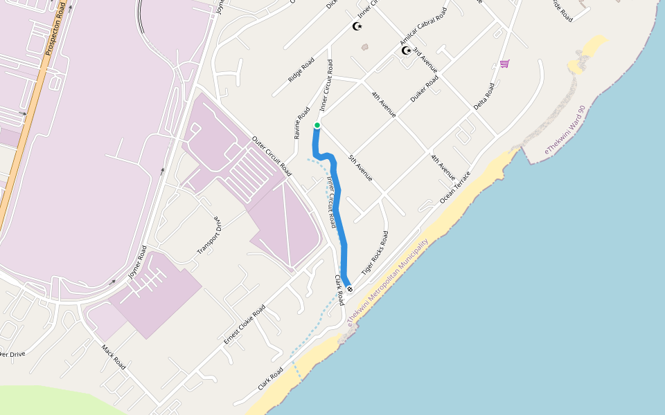Inner Circuit Road walking route map in Isipingo Beach