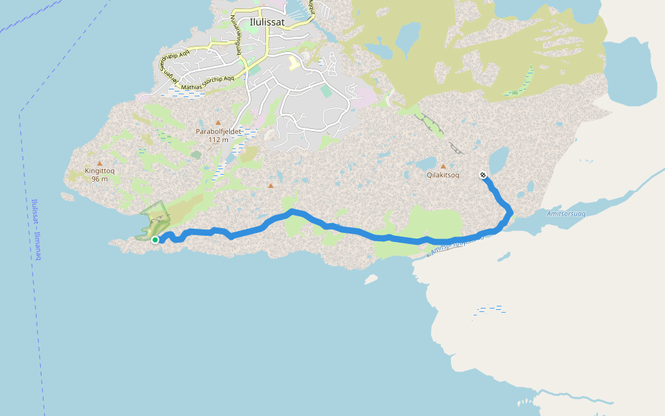 Blå rute walking route map in Uummannaq