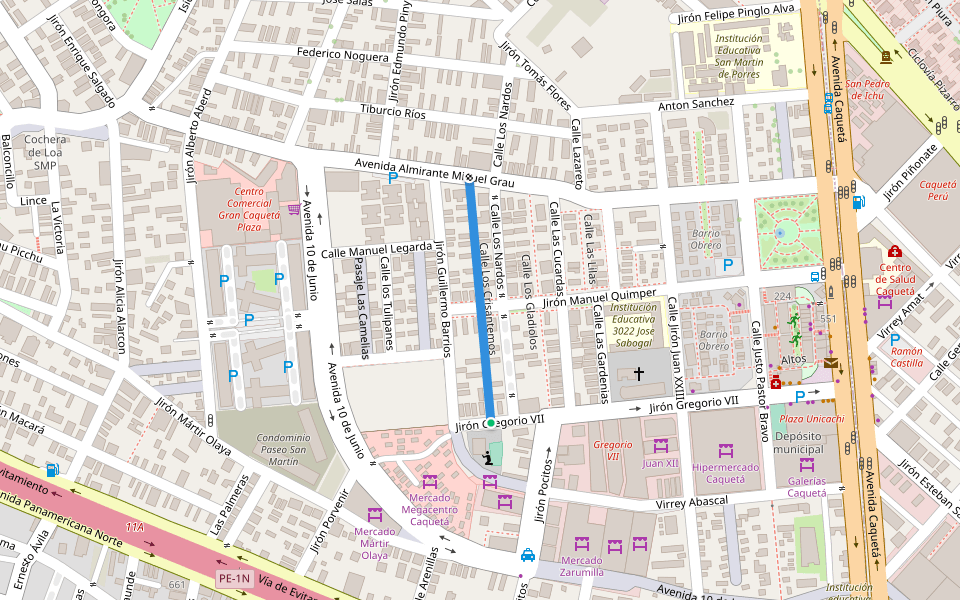 Calle Los Crisantemos walking route map in San Martín de Porres