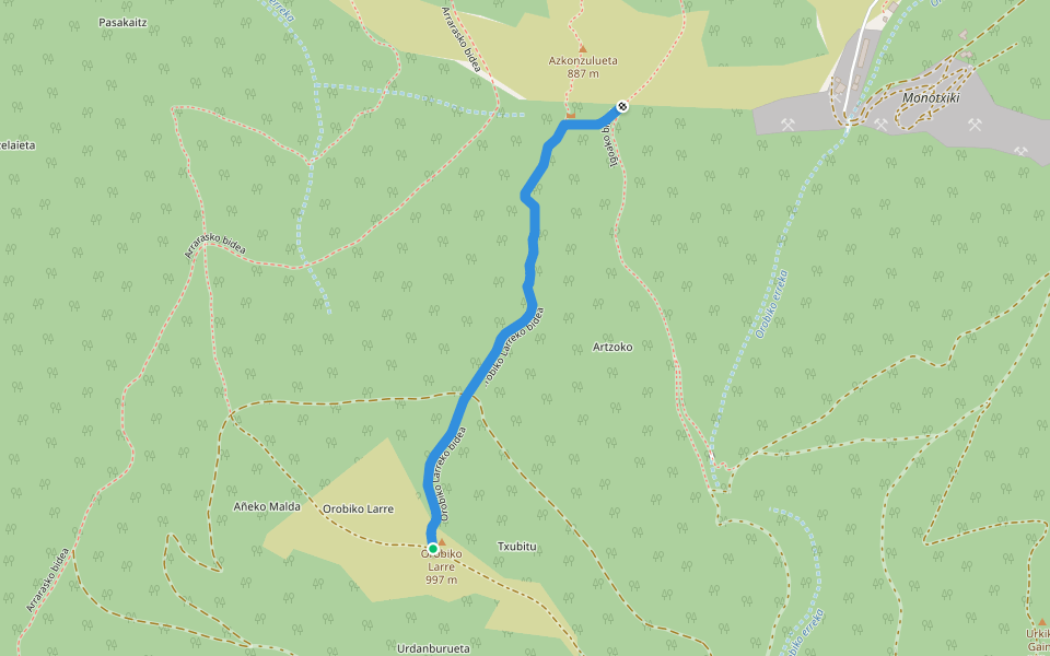 Orobiko Larreko bidea walking route map in Eratsun