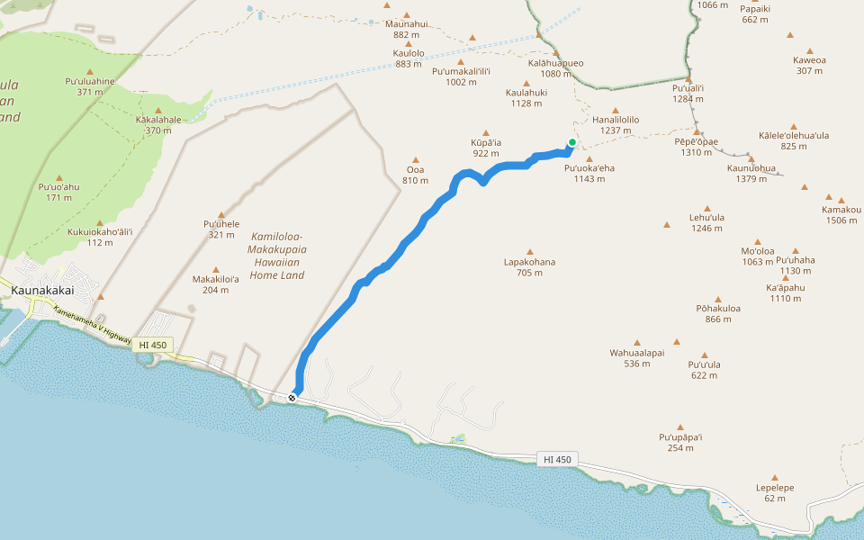 Foot Trail walking route map in Kaunakakai