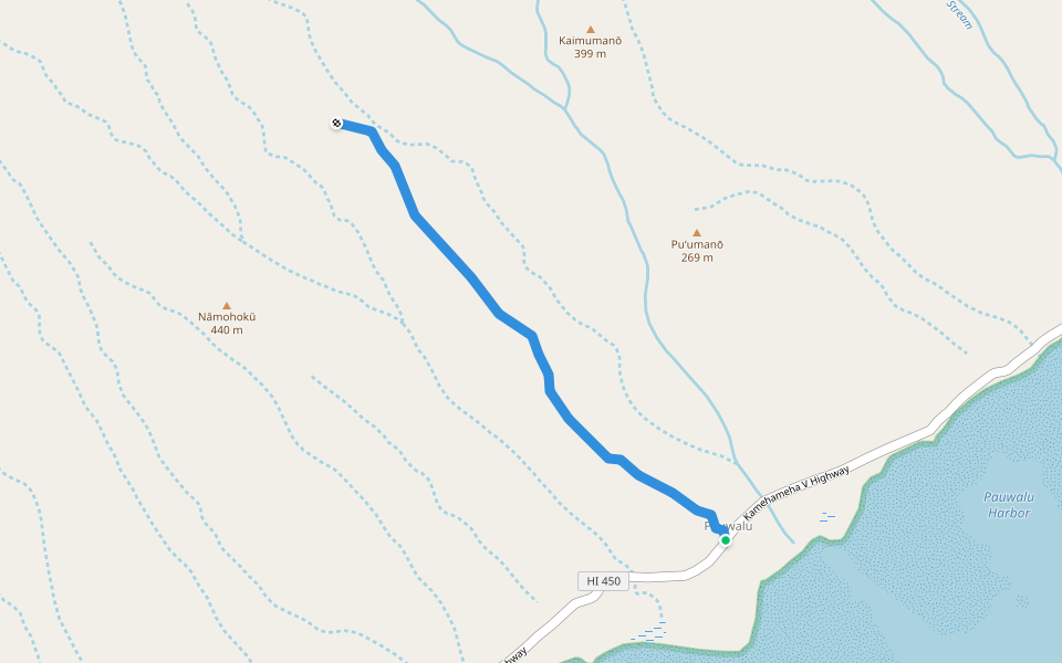 Trail walking route map in Kaunakakai