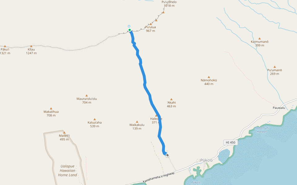 Wailau Trail walking route map in Kaunakakai