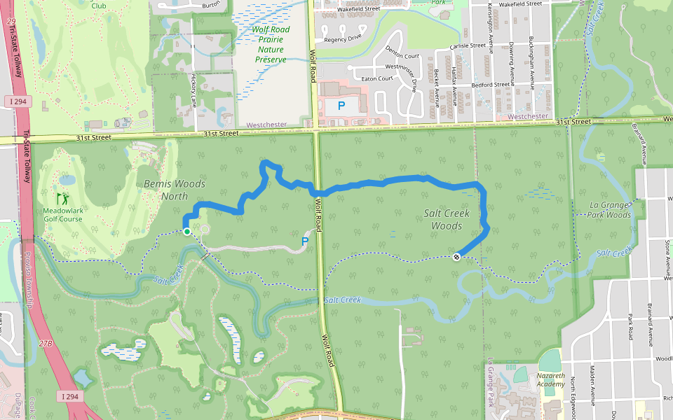 Salt Creek Yellow Unpaved Trail walking route map in Westchester