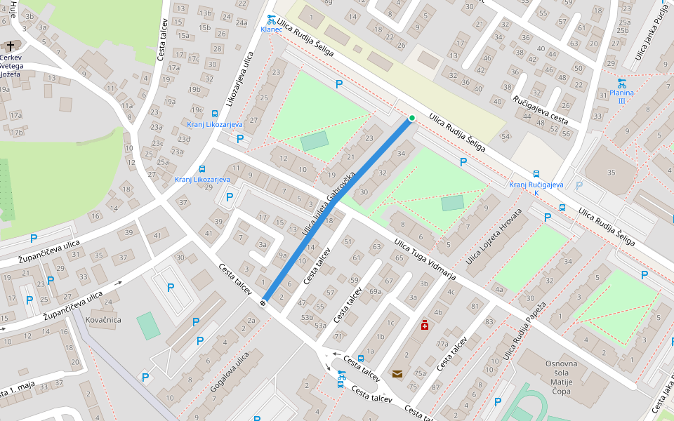 Ulica Juleta Gabrovška walking route map in Kranj