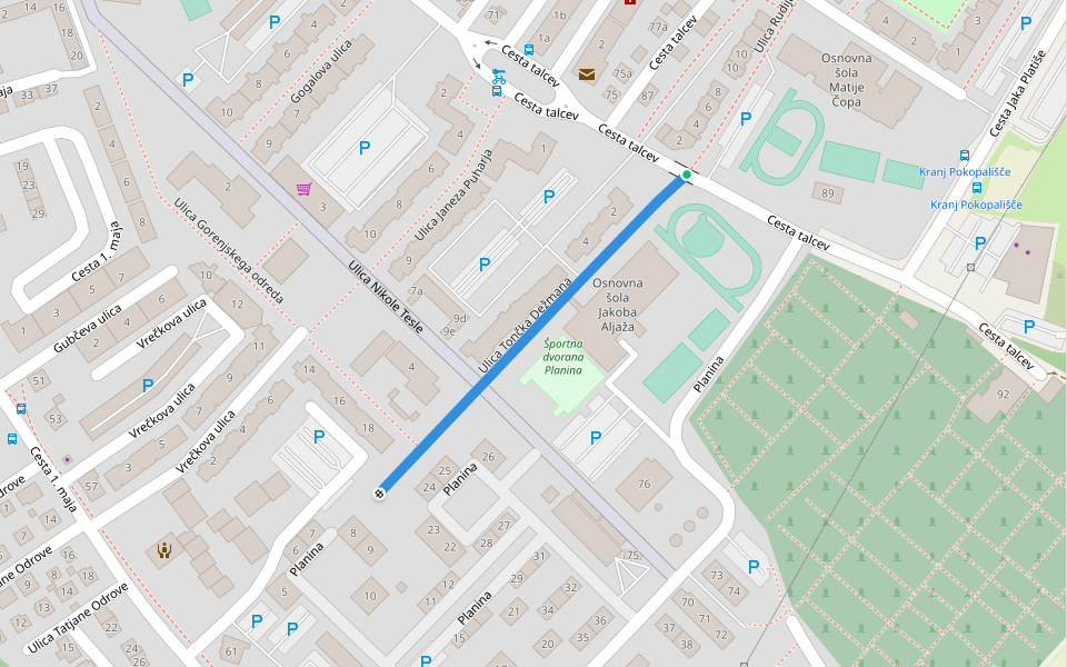 Ulica Tončka Dežmana walking route map in Kranj