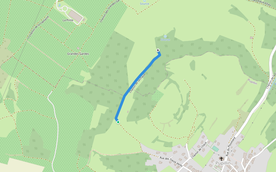 Chemin de Séchaud walking route map in Pupillin