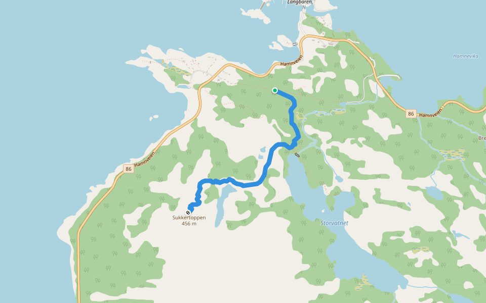 Sukkertoppen Marked Trail walking route map in Hamn