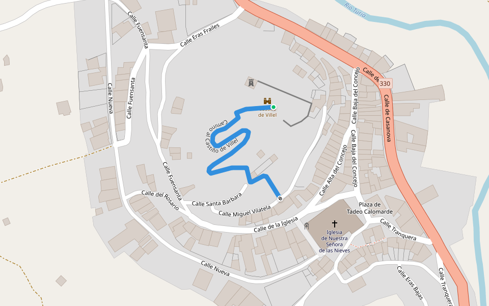 Camino al Castillo de Villel walking route map in Villel