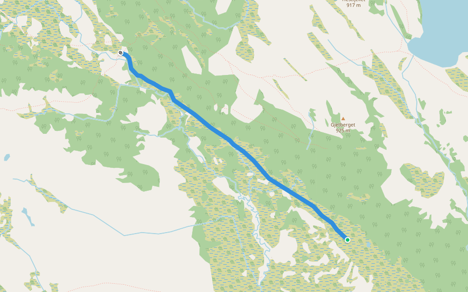 Malmveien åt Nordviken walking route map in Feragen