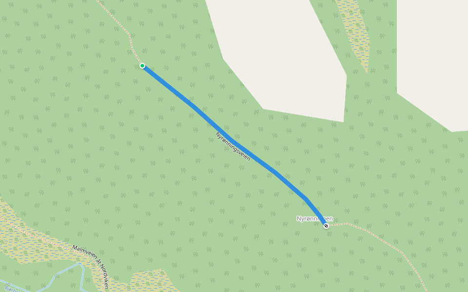 Nyrønningsveien walking route map in Feragen