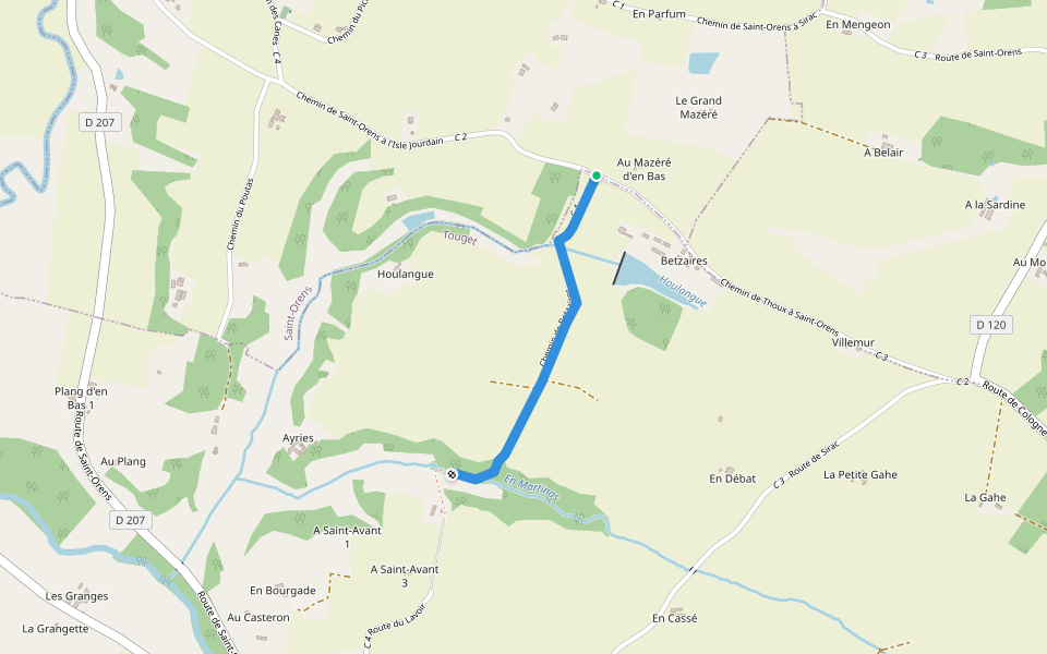 Chemin de Betzaïres walking route map in Saint-Orens