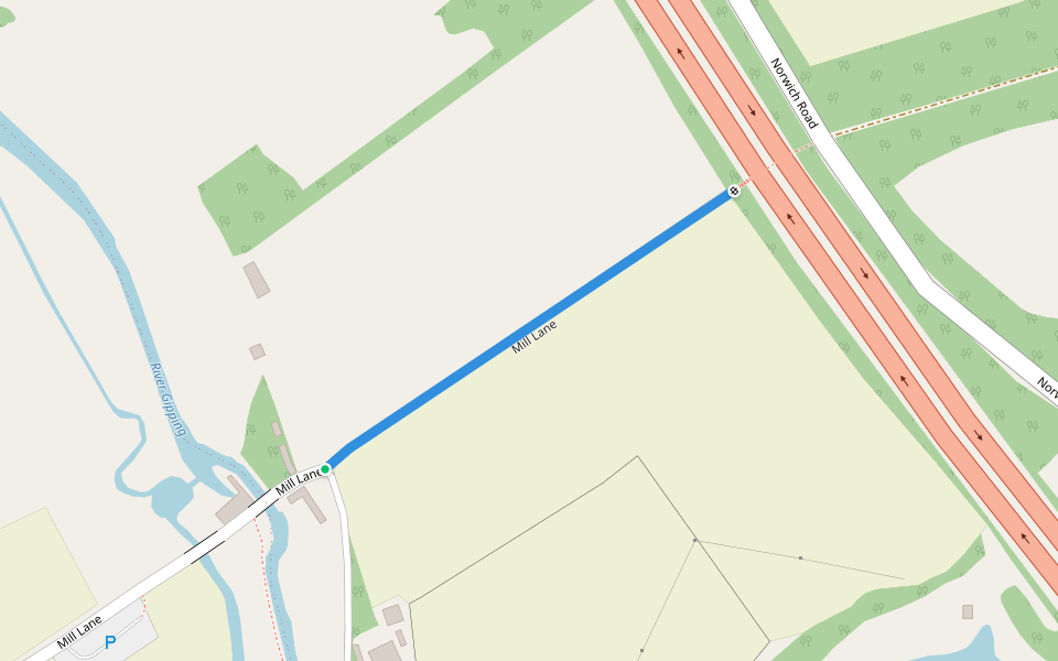 Mill Lane walking route map in Lower Street