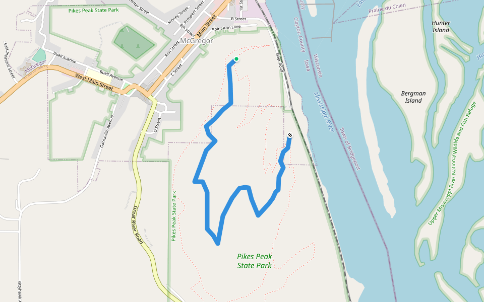 Horn Hollow Loop Trail walking route map in McGregor