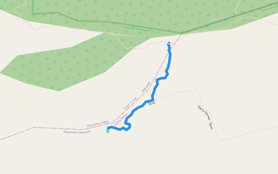 Трло walking route map in Sveta Petka