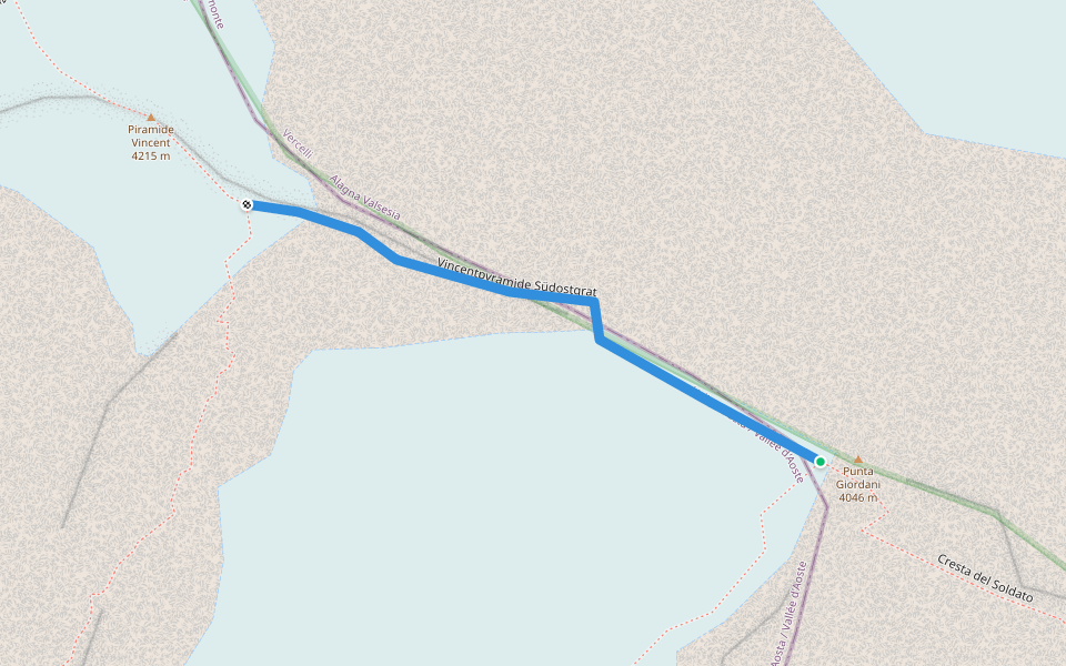 Vincent pyramid southeast ridge | Walking Map