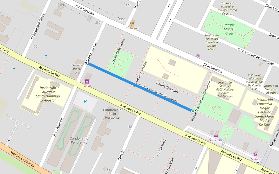 Pasaje San Martín de Porres walking route map in San Miguel