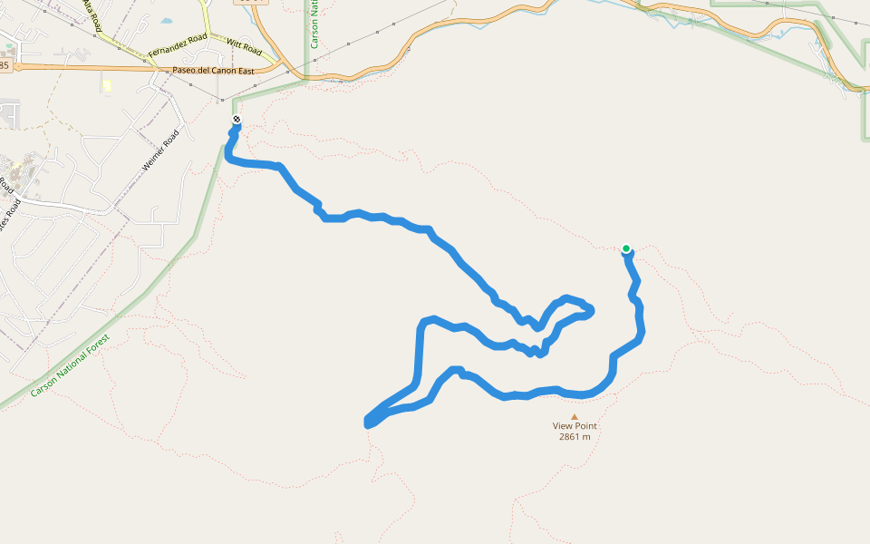 Ojitos Trail walking route map in Taos