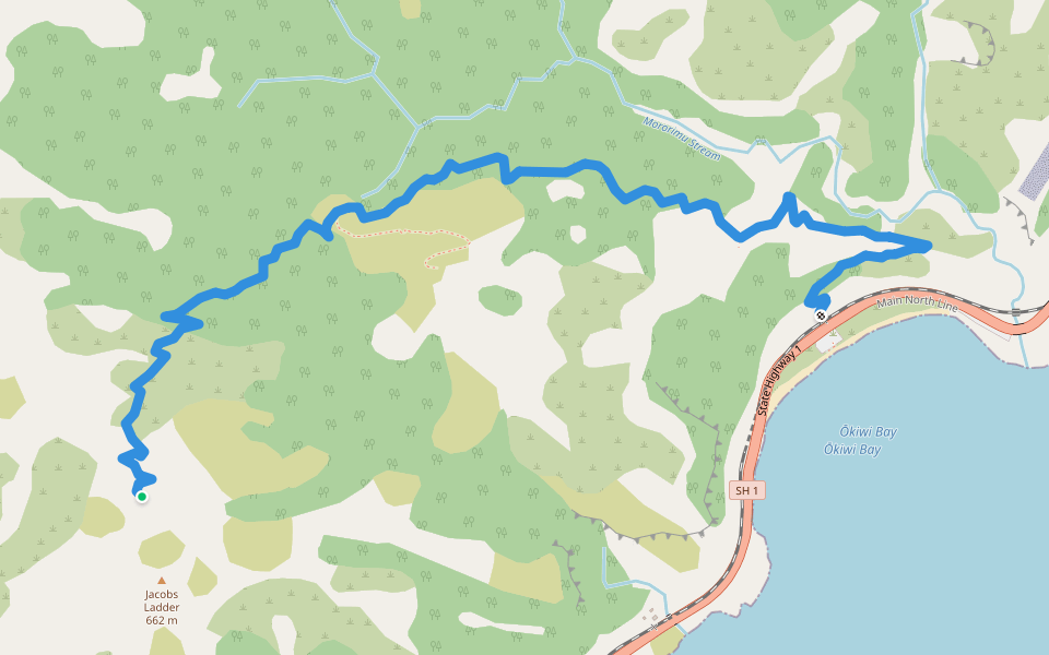 Okiwi Bay Half Moon Track walking route map in Waipapa Bay