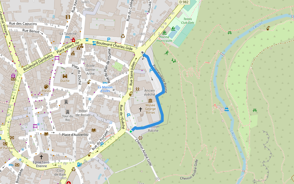 Promendade Racine walking route map in Uzès