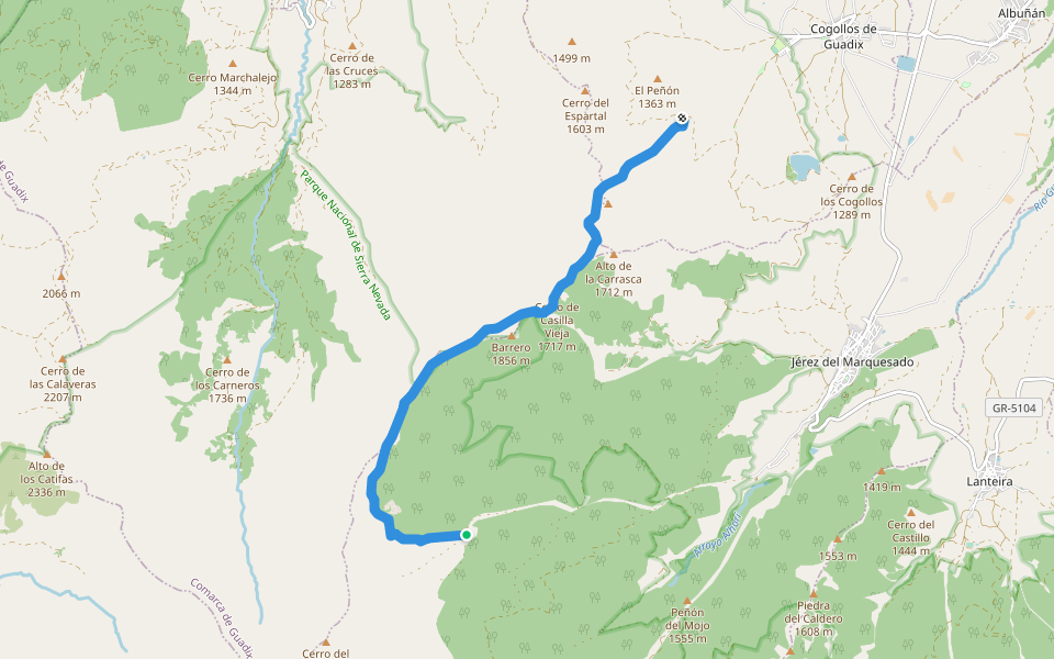 Verea de la Cuesta Colora' walking route map in Jerez del Marquesado