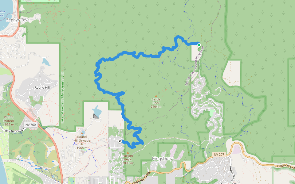 Kingsbury Stinger Trail walking route map in Zephyr Cove