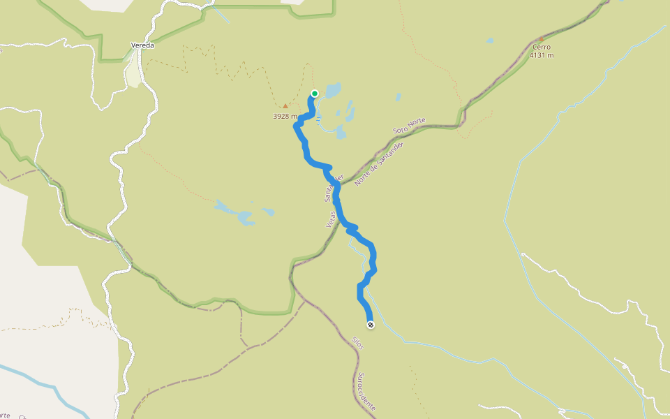 Las Cuntas - Lagunas Negras walking route map in Vetas