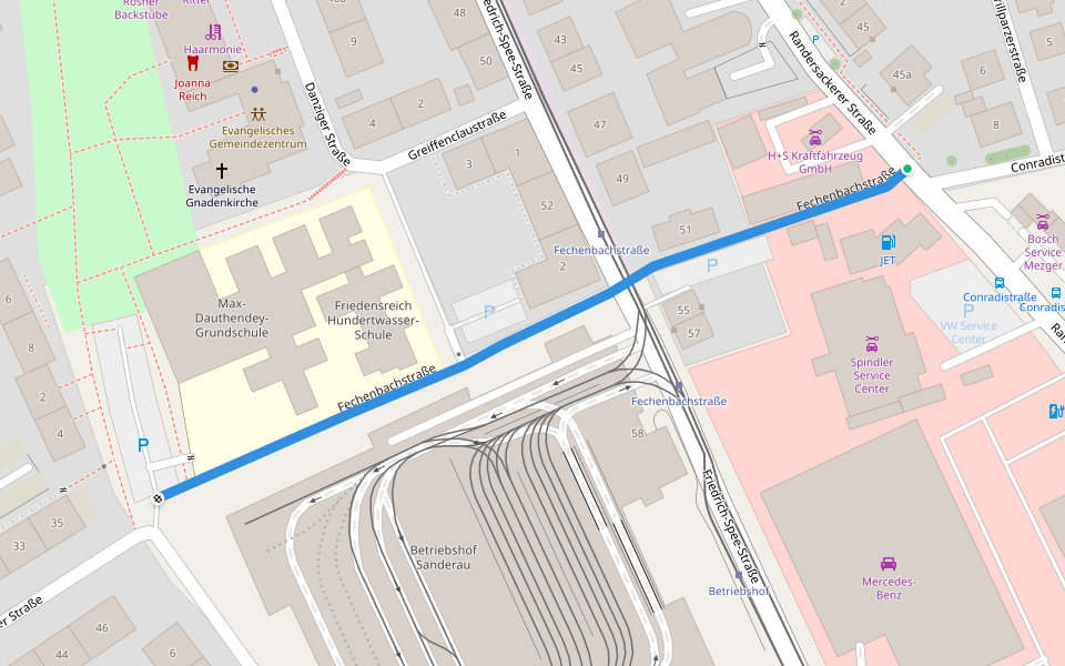 Fechenbachstraße walking route map in Würzburg