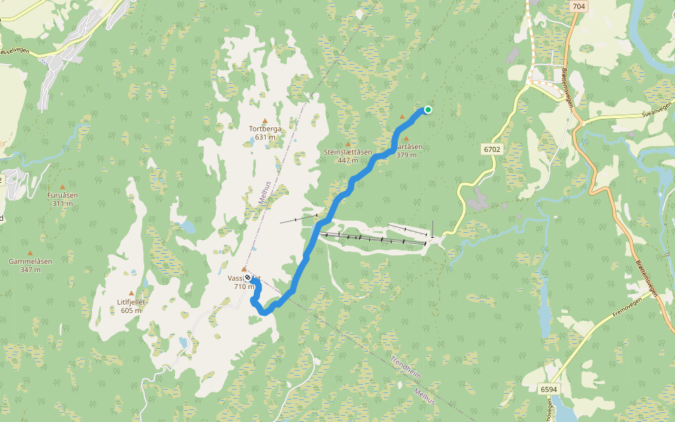 Vassfjellet rundt walking route map in Tanem
