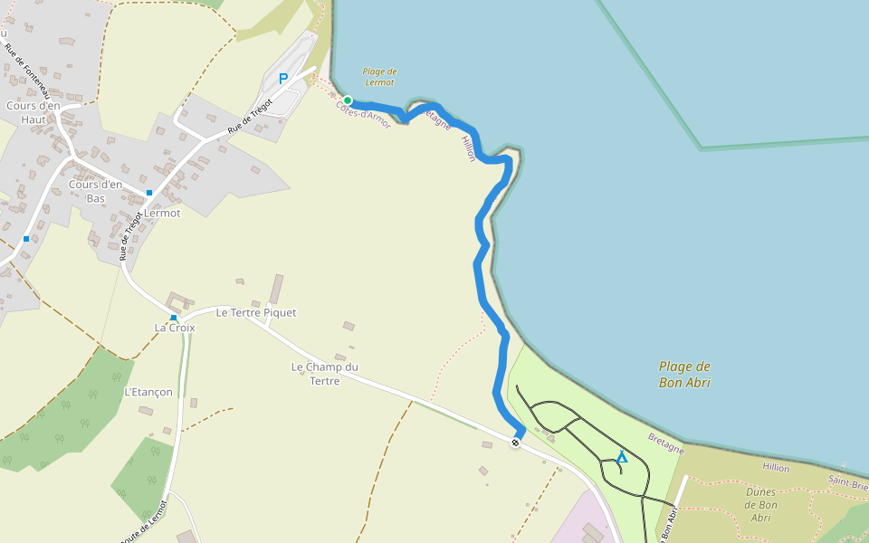 Sentier Côtier sur Hillion (Bonabri-Lermot) walking route map in Hillion